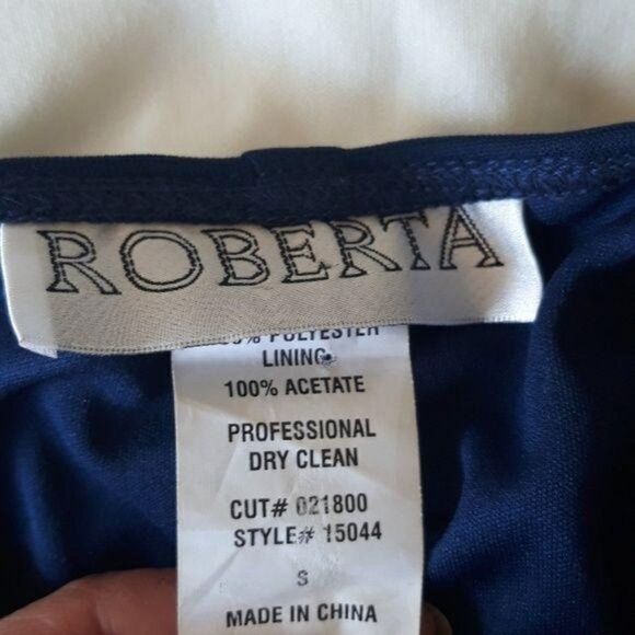 90's Roberta Dress Halter Slip Plunging V Empire Ruffle Raw Edge Mini Navy Sz S - Picture 3 of 6